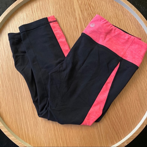 Athleta Neon Coral Splits Revelation Workout Crops - Picture 4 of 5